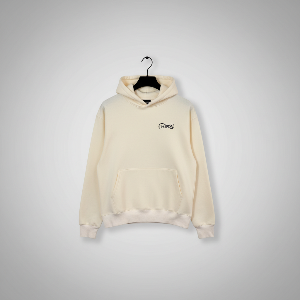 theta house crest hoodie - cream colour front