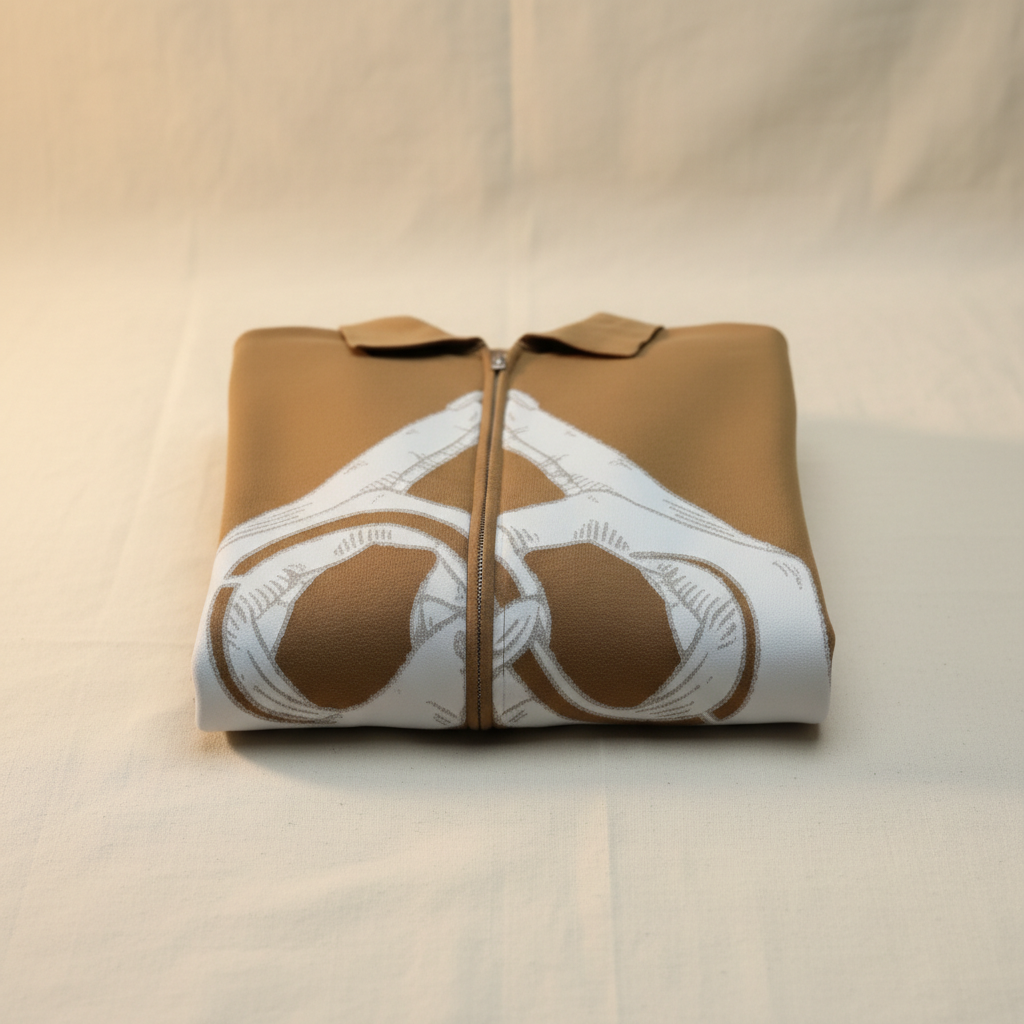 sand colour theta knitted cardigan folded