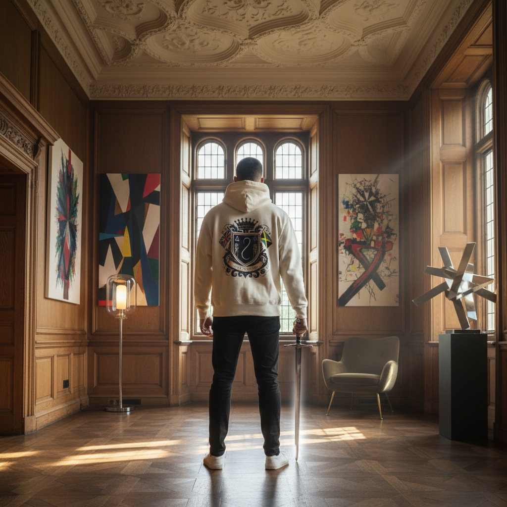 theta house crest hoodie - cream colour